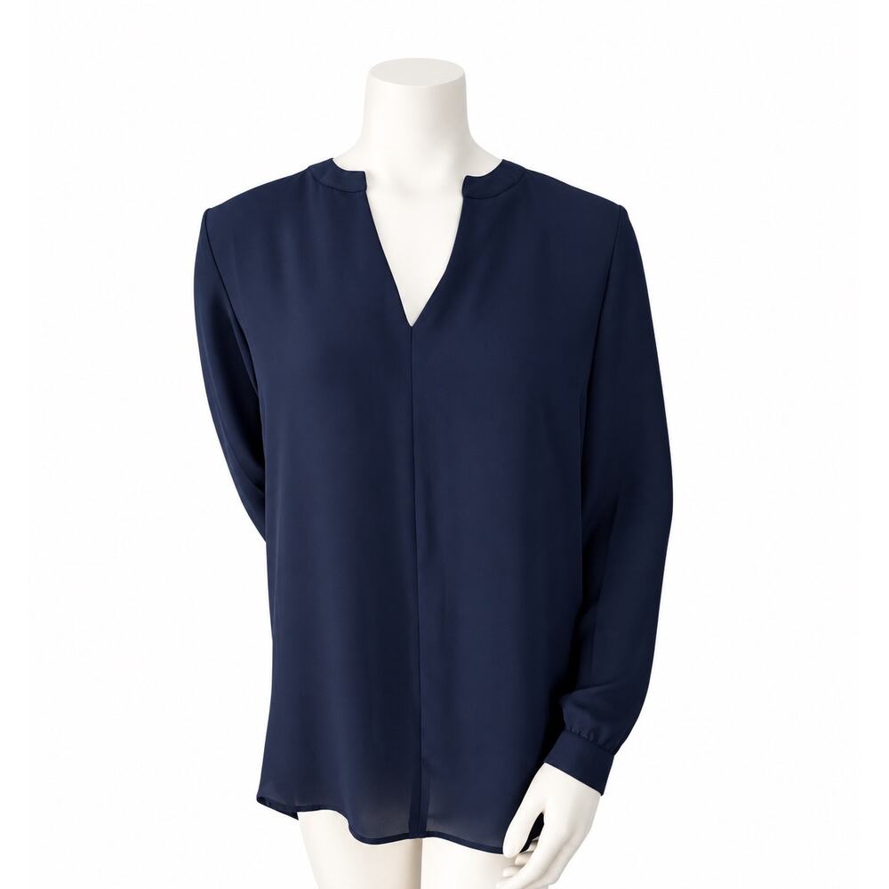 Joan Vass Studio Tunic Blouse Women’s Size M Navy Blue Long Sleeve High Low Hem - Picture 2 of 7